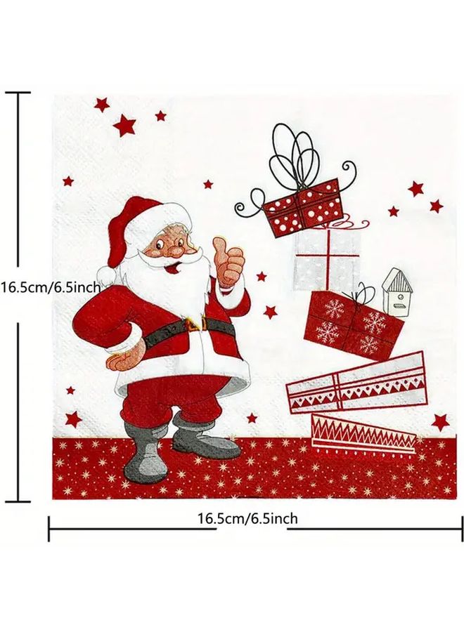 مناديل حفلة عيد الميلاد 20 ورقة هدايا بابا نويل أحمر أبيض ندفة الثلج زينة طاولة يمكن التخلص منها - Image 3